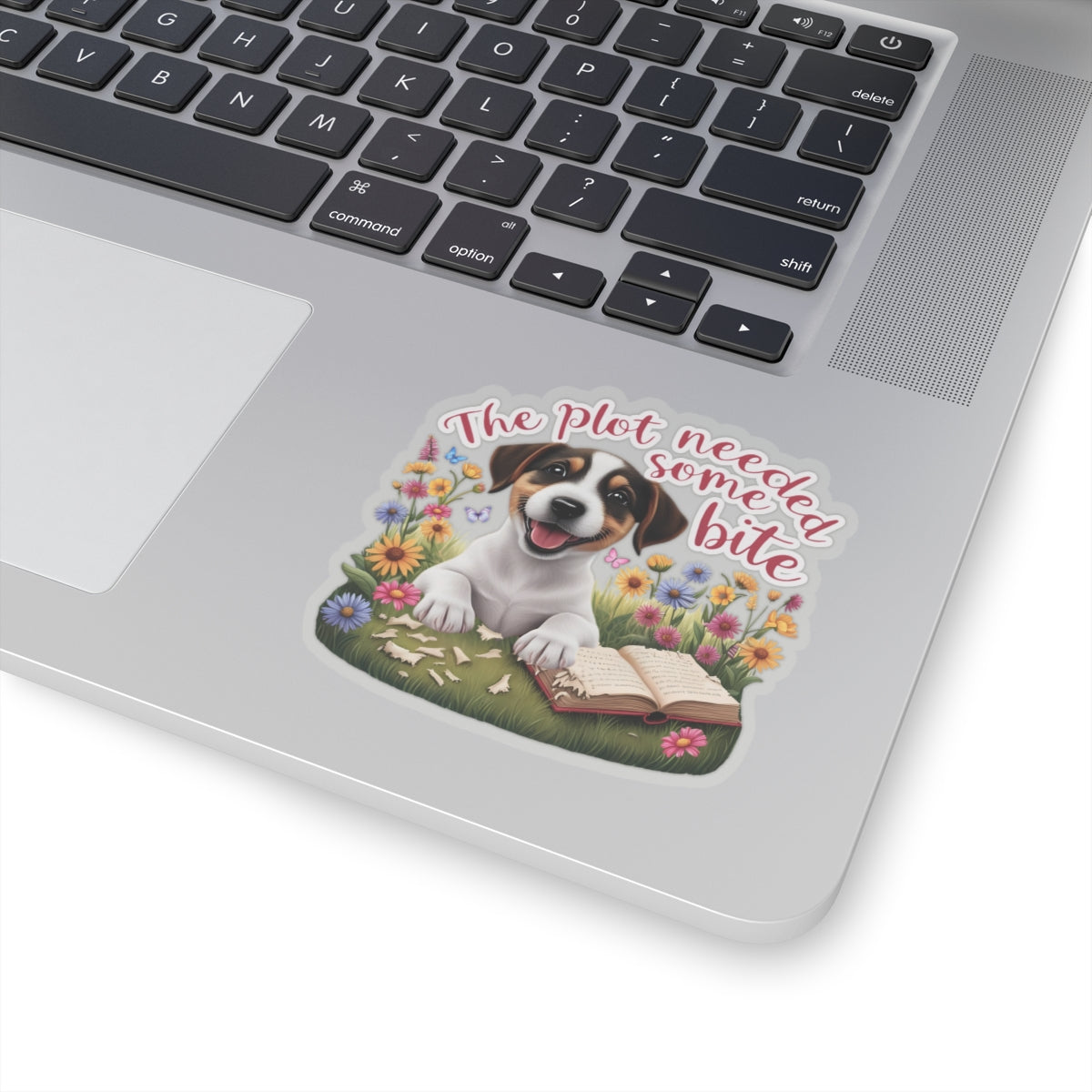 The Plot Needed Some Bite Sticker, Funny Jack Russell Book Lover Gift, Cute Puppy Reading Decal, Whimsical Animal Themed Kiss Cut Sticker
