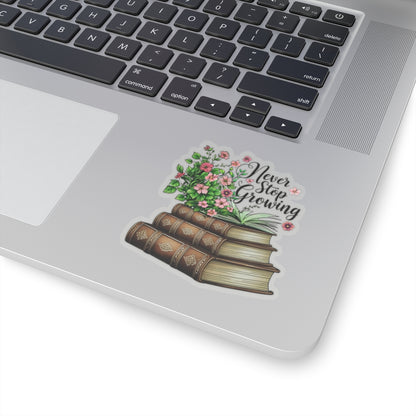Never Stop Growing Motivational Sticker, Inspirational Growth Mindset Vinyl Decal, Positive Quote Plant Design, Laptop Water Bottle Decor