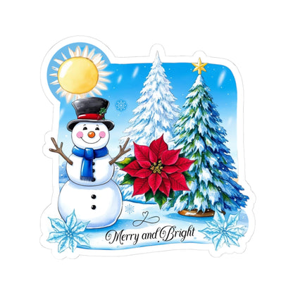 Merry Bright Snowman Sticker, Christmas Kiss Cut Sticker, Cute Winter Holiday Sticker, Festive Gift Idea, Waterproof Vinyl Sticker For Planners