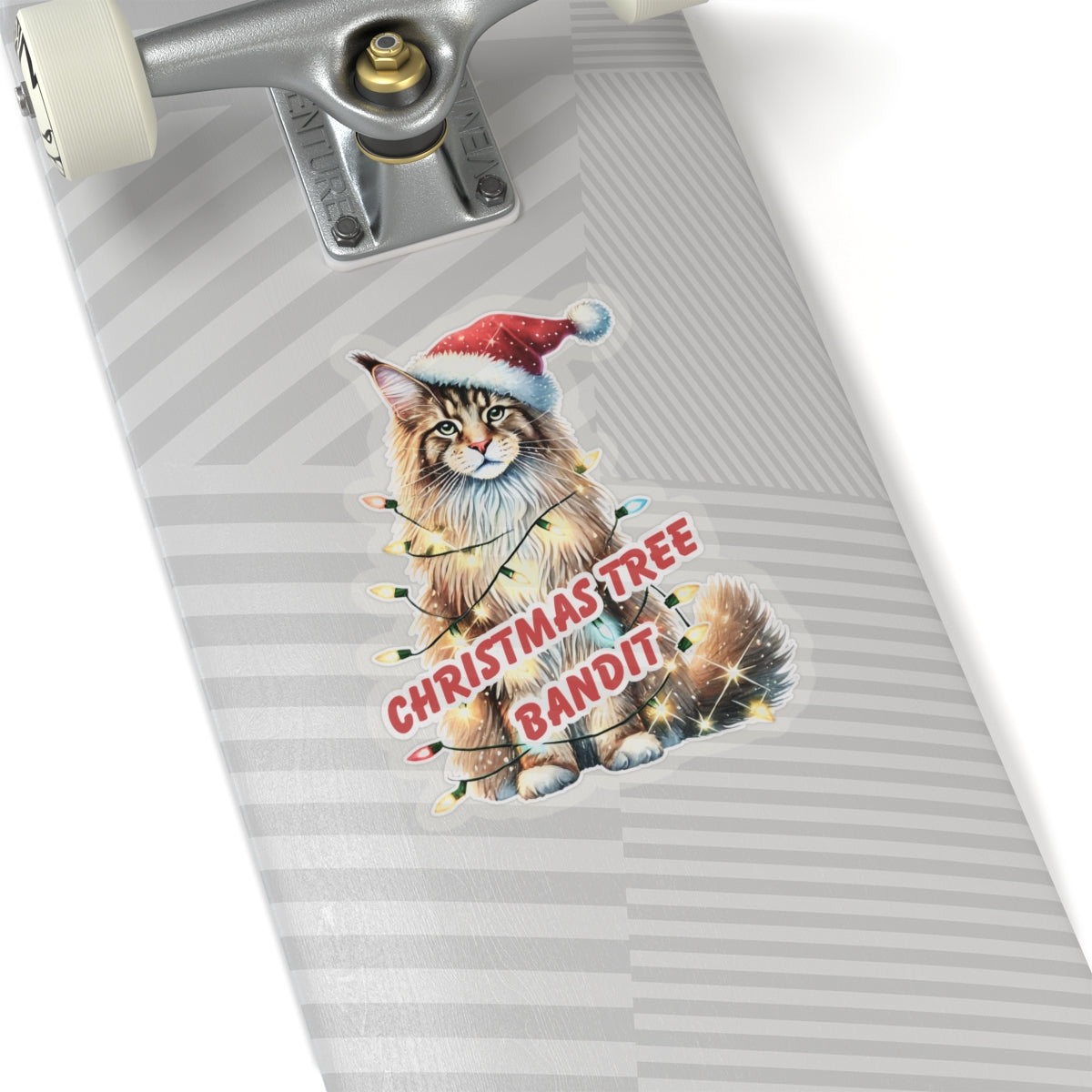 Christmas Tree Bandit Sticker, Maine Coon Cat Kiss Cut Sticker, Funny Xmas Cat Gift, Holiday Vinyl Sticker, Festive Laptop Journal Planner Art