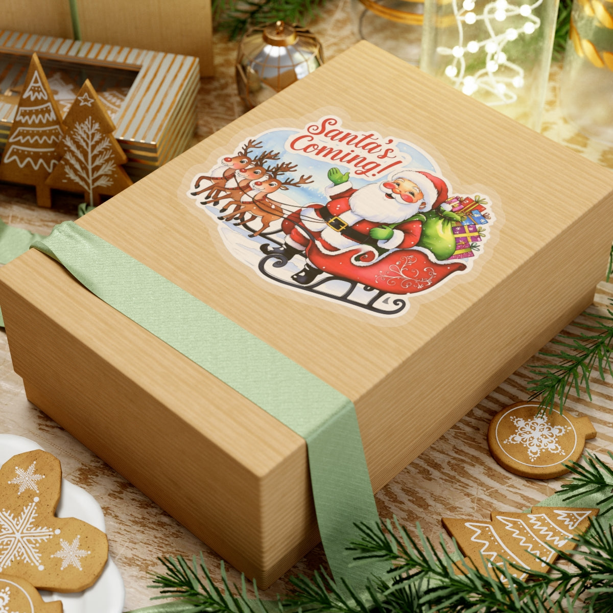 Santas Coming Sticker, Funny Christmas Vinyl Sticker, Cute Holiday Sticker, Festive Quote Sticker, Planner Sticker, Scrapbook Laptop Sticker Gift