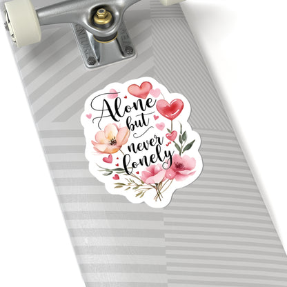Alone But Never Lonely Sticker, Introvert Quote Kiss-Cut Vinyl Decal, Waterproof Durable Laptop Water Bottle Decoration Self-Care Unique Gift