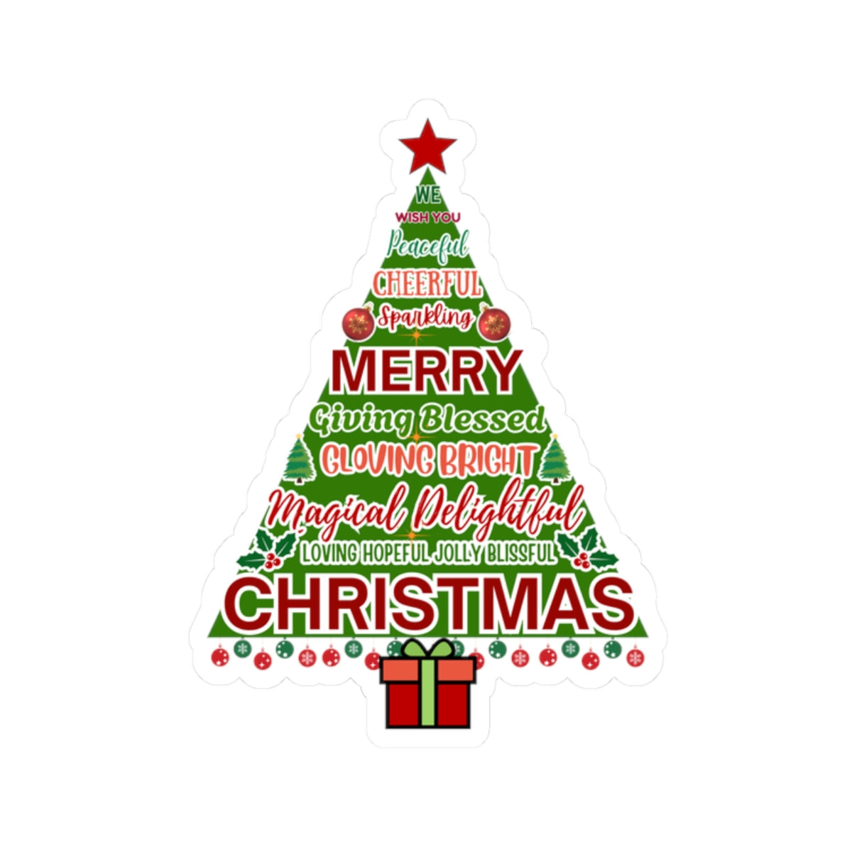 Christmas Tree Sticker, Positive Xmas Words Kiss Cut Sticker, Holiday Gift Sticker, Cute Festive Vinyl Waterproof Sticker For Scrapbook Laptop