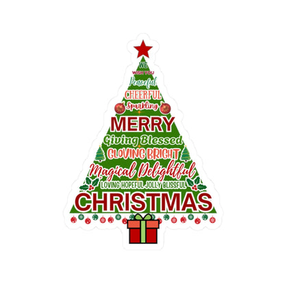Christmas Tree Sticker, Positive Xmas Words Kiss Cut Sticker, Holiday Gift Sticker, Cute Festive Vinyl Waterproof Sticker For Scrapbook Laptop