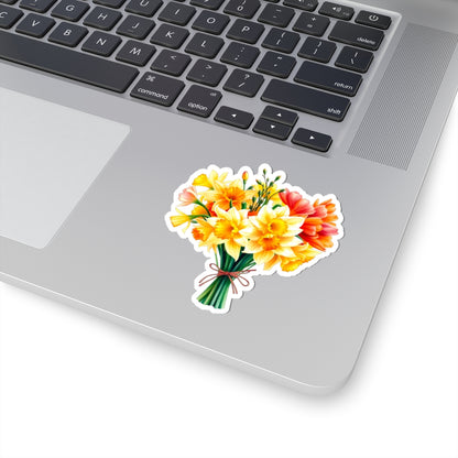 Beautiful Daffodil Bouquet Sticker, March Birth Flower Symbol Of Hope Joy Good Luck, Waterproof Vinyl Kiss Cut Floral Laptop Water Bottle Gift
