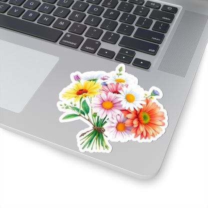 Daisy Flower Sticker, Romantic Floral Bouquet Vinyl Decal, Waterproof Kiss Cut Spring Aesthetic Gift For Her, Laptop Water Bottle Journal Art