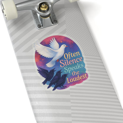 Often Silence Speaks The Loudest Sticker, Colorful Dove And Crows Vinyl Sticker, Deep Thought Introvert Gift Philosophy Art Waterproof Decal