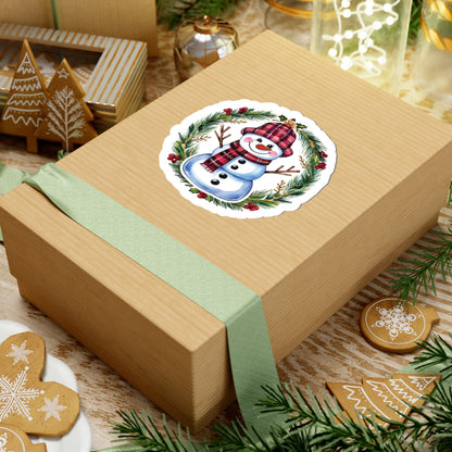Lucky Snowman Holiday Stickers, Christmas Wreath Vinyl Decals, Cheerful Winter Decoration, Cute Festive Sticker Sheet, Holly Ornament Decor Pack