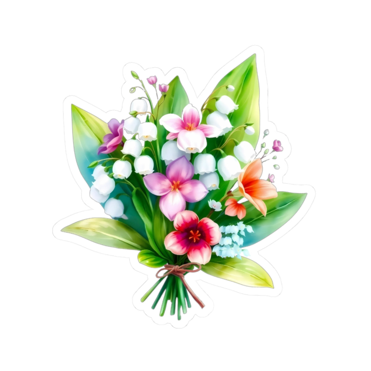 Spring Bouquet Sticker, Lily of The Valley May Birth Flower Vinyl Decal, Floral Laptop Sticker Water Bottle Gift Mother's Day Sticker