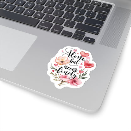 Alone But Never Lonely Sticker, Introvert Quote Kiss-Cut Vinyl Decal, Waterproof Durable Laptop Water Bottle Decoration Self-Care Unique Gift