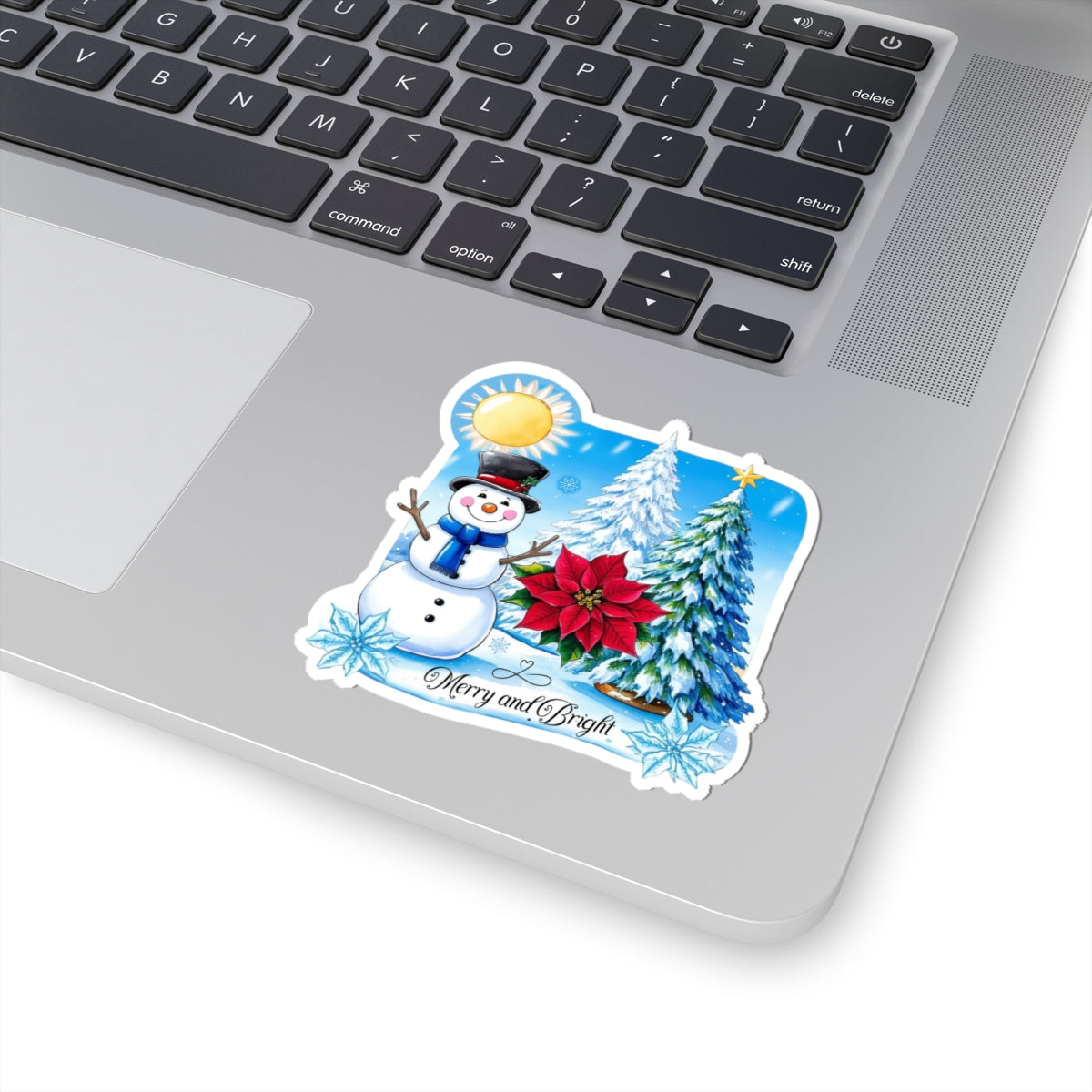 Merry Bright Snowman Sticker, Christmas Kiss Cut Sticker, Cute Winter Holiday Sticker, Festive Gift Idea, Waterproof Vinyl Sticker For Planners