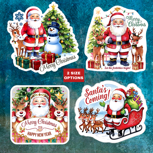Santa Sticker Set, Christmas Decor Festive Vinyl Stickers, Holiday Scrapbook Supplies, Cute Santa Claus Planner Gift, Indoor Outdoor Accessories