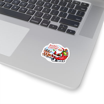 Santas Coming Sticker, Funny Christmas Vinyl Sticker, Cute Holiday Sticker, Festive Quote Sticker, Planner Sticker, Scrapbook Laptop Sticker Gift