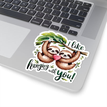 I Like Hanging With You Sloth Sticker, Cute Jungle Animal Couple Vinyl Decal, Valentines Day Love Pun Gift, Funny Watercolor Decal Laptop Decor