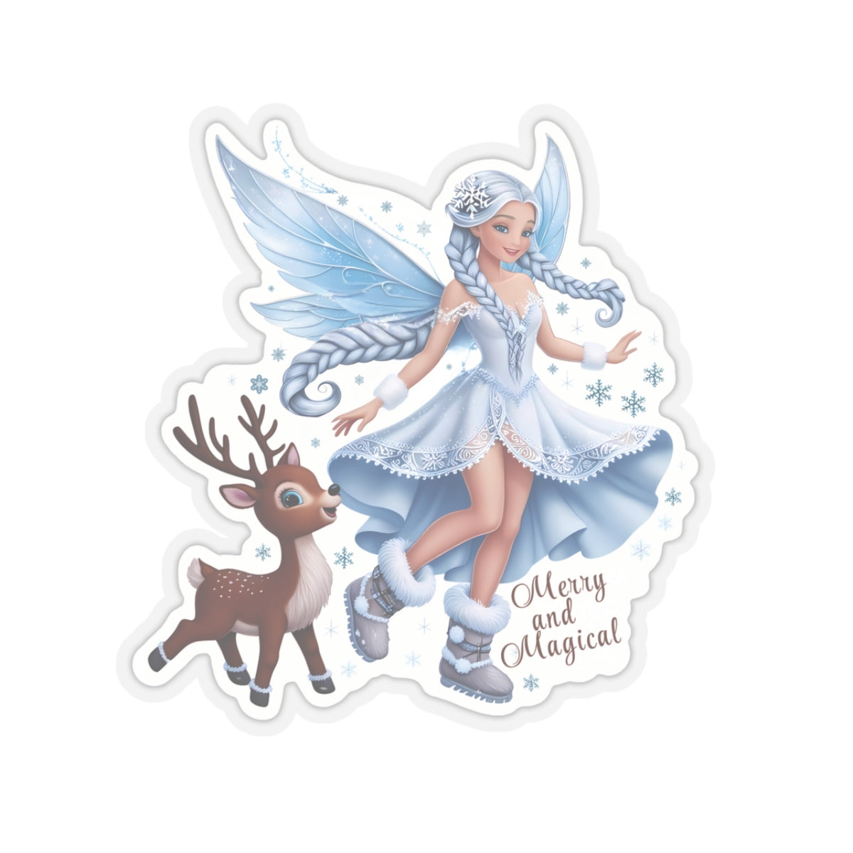 Merry And Magical Sticker, Fairy And Reindeer Sticker, Holiday Vinyl Sticker, Christmas Quote Sticker, Planner Sticker Laptop Scrapbook Gift