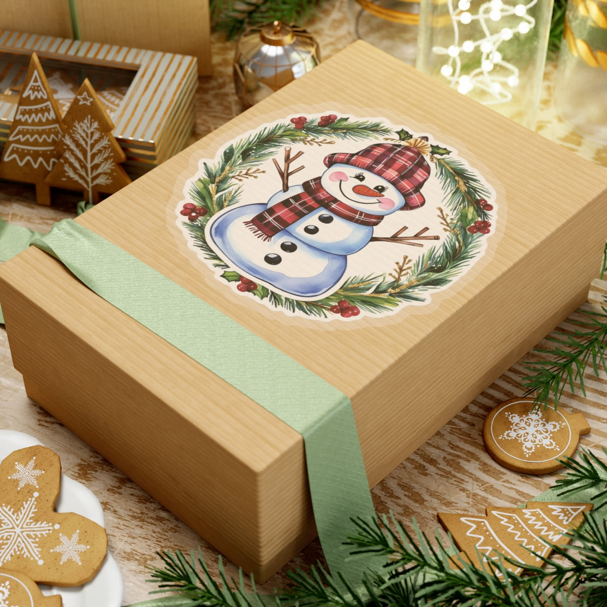 Lucky Snowman Holiday Stickers, Christmas Wreath Vinyl Decals, Cheerful Winter Decoration, Cute Festive Sticker Sheet, Holly Ornament Decor Pack