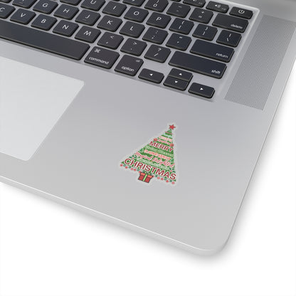 Christmas Tree Sticker, Positive Xmas Words Kiss Cut Sticker, Holiday Gift Sticker, Cute Festive Vinyl Waterproof Sticker For Scrapbook Laptop
