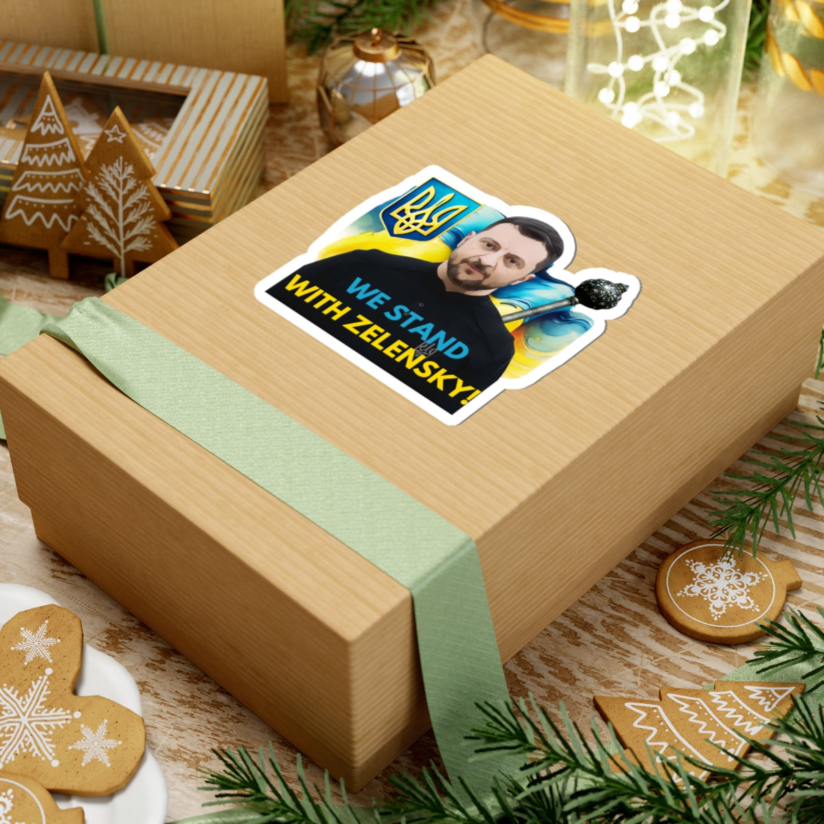We Stand With Zelensky Sticker, Ukraine Flag Support Decal, President Zelensky Vinyl Waterproof Kiss Cut Laptop Water Bottle Journal Car