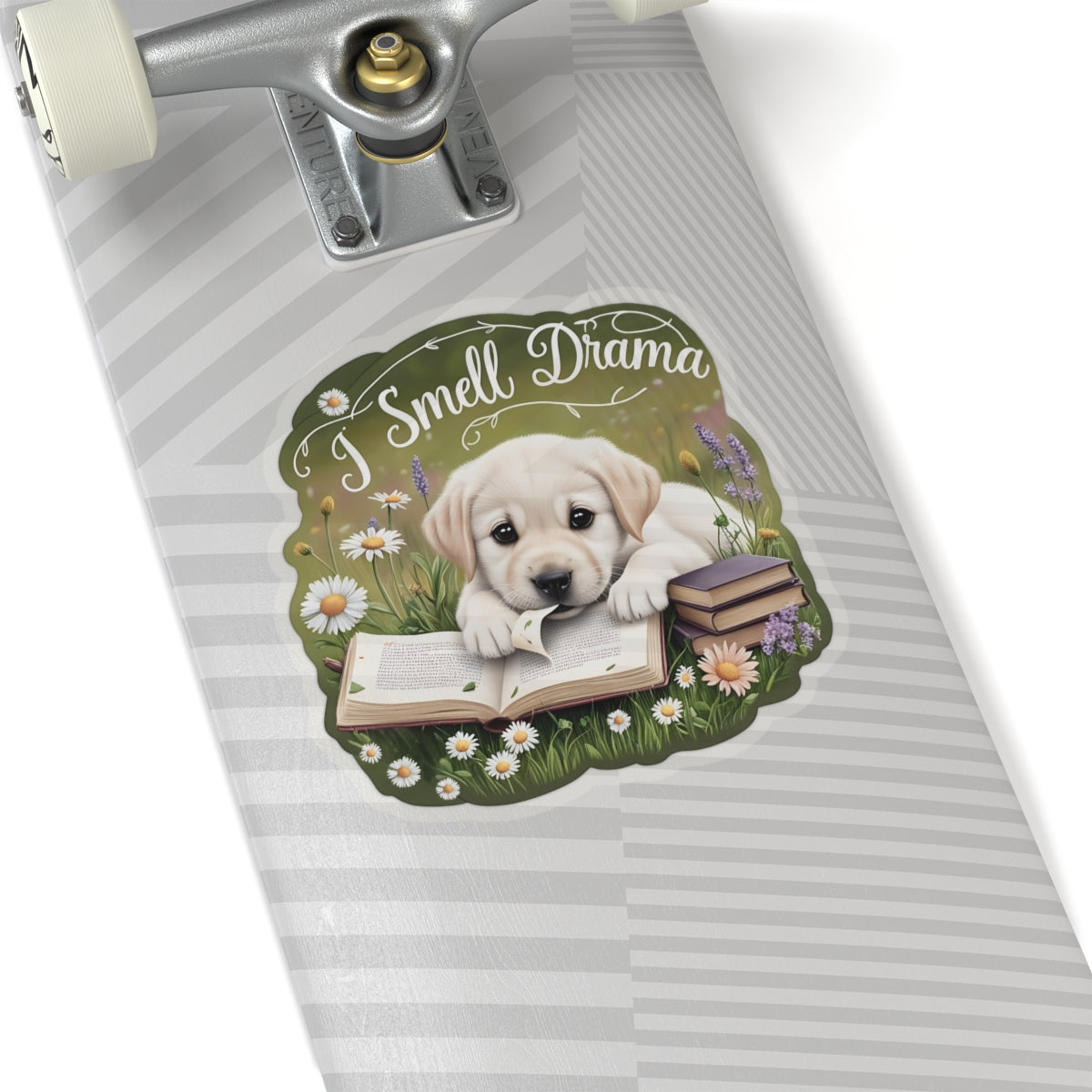 I Smell Drama Sticker, Cute Labrador Puppy Book Lover Gift, Reading Dog Vinyl Sticker, Daisy Meadow Decor, Waterproof Literary Dog Decal Gift