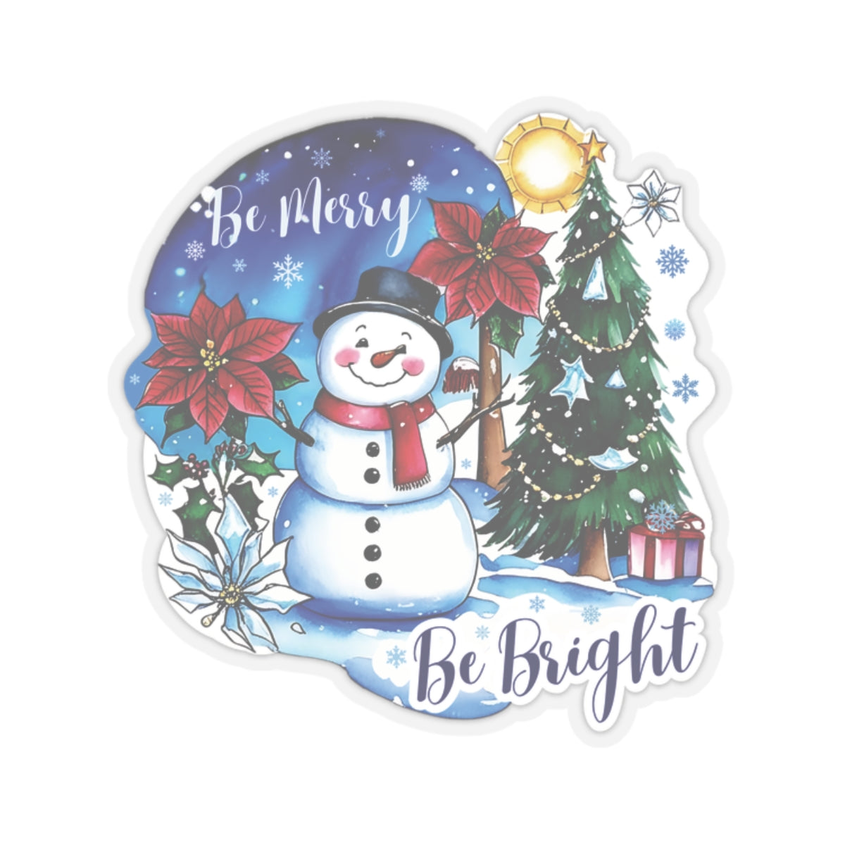 Be Merry Be Bright Sticker, Cute Snowman Christmas Holiday Sticker, Festive Winter Sticker Joyful Snowman Decor, Christmas Spirit Laptop Decal