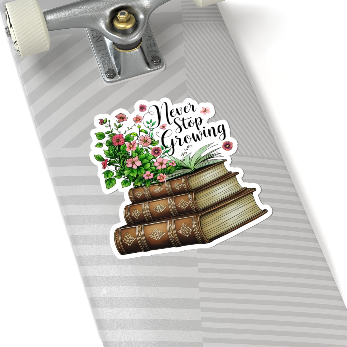 Never Stop Growing Motivational Sticker, Inspirational Growth Mindset Vinyl Decal, Positive Quote Plant Design, Laptop Water Bottle Decor