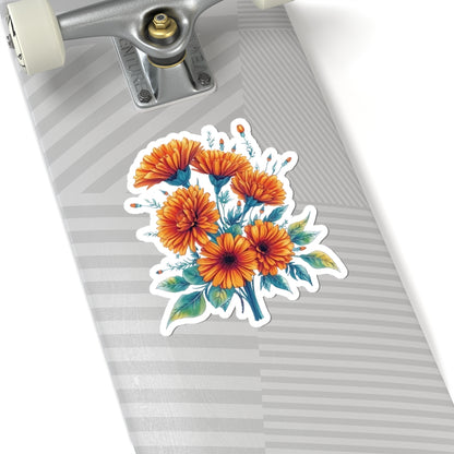 Marigold Flower Sticker, Symbol Of Strength October Birth Flower Gift, Waterproof Vinyl Decal Kiss Cut Floral Laptop Water Bottle Scrapbook
