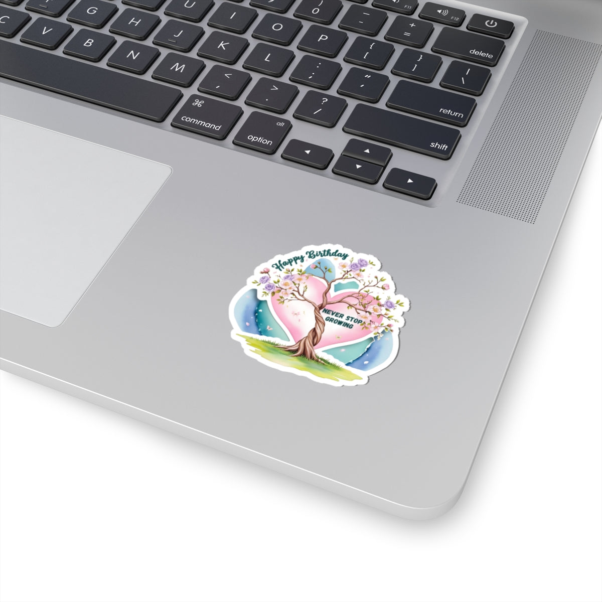 Happy Birthday Sticker, Never Stop Growing Floral Watercolor Wreath Vinyl Sticker, Encouragement Gift Uplifting Birthday Quote Art Gift