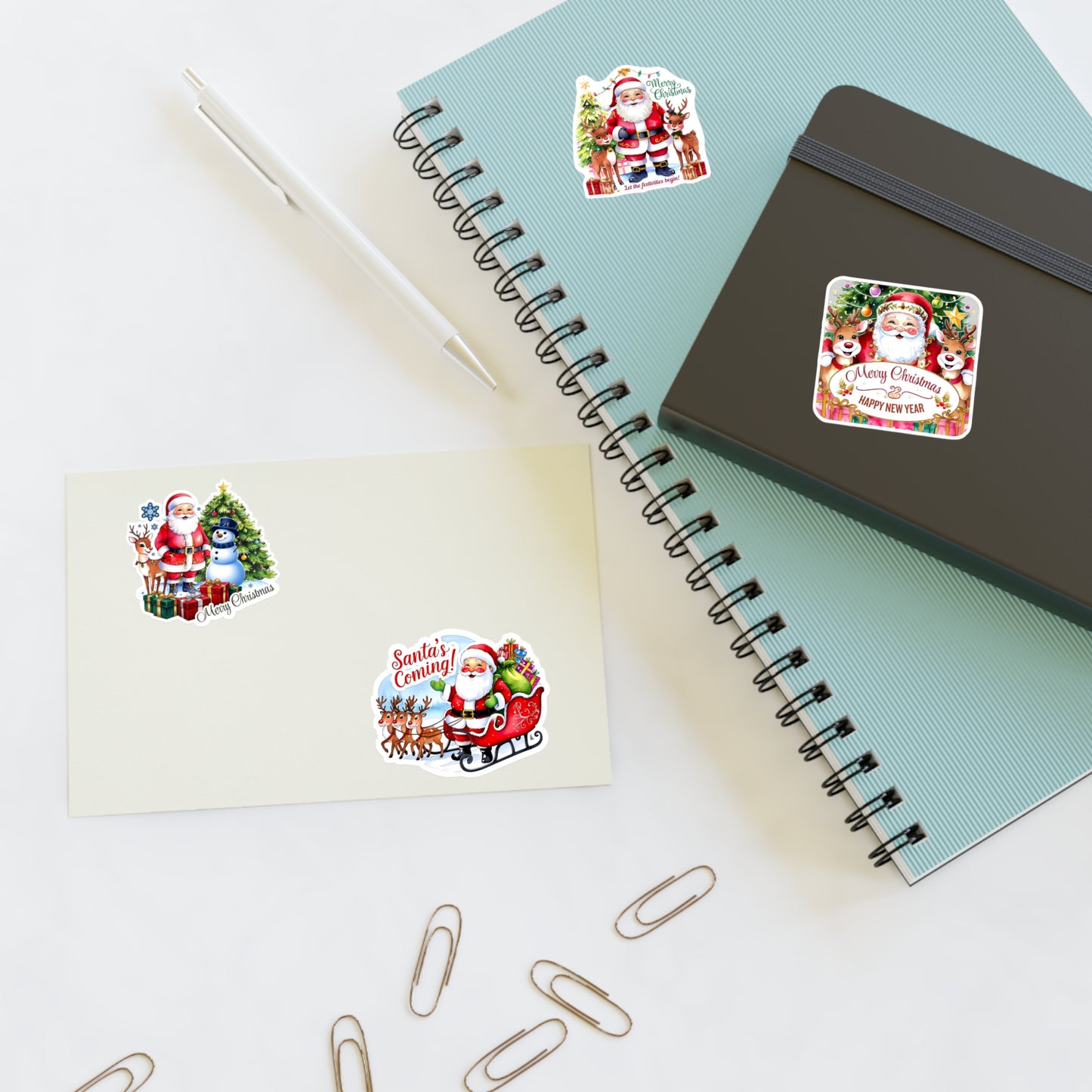 Santa Sticker Set, Christmas Decor Festive Vinyl Stickers, Holiday Scrapbook Supplies, Cute Santa Claus Planner Gift, Indoor Outdoor Accessories