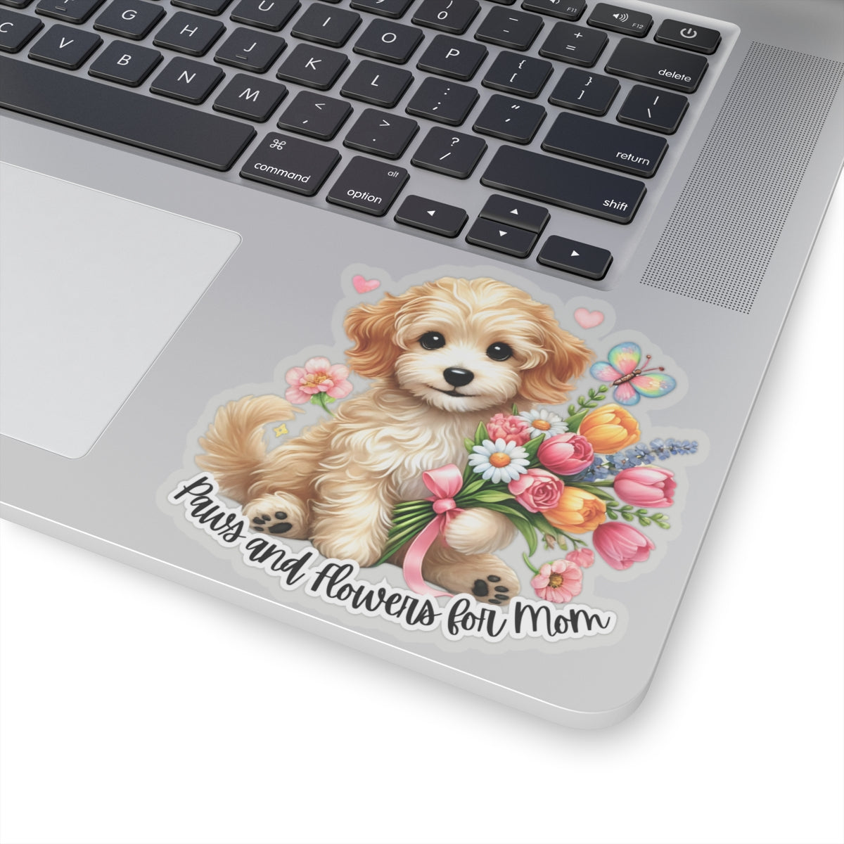 Paws And Flowers For Mom Sticker, Cute Dog Sticker, Mom Gift Sticker, Watercolor Vinyl Sticker, Floral Puppy Decal, Mother's Day Gift For Dog Lovers, Pet Stickers