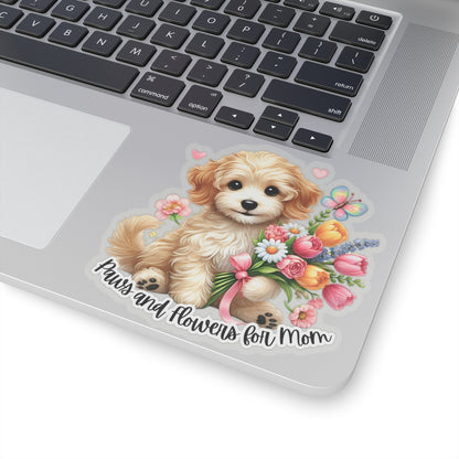 Paws And Flowers For Mom Sticker, Cute Dog Sticker, Mom Gift Sticker, Watercolor Vinyl Sticker, Floral Puppy Decal, Mother's Day Gift For Dog Lovers, Pet Stickers