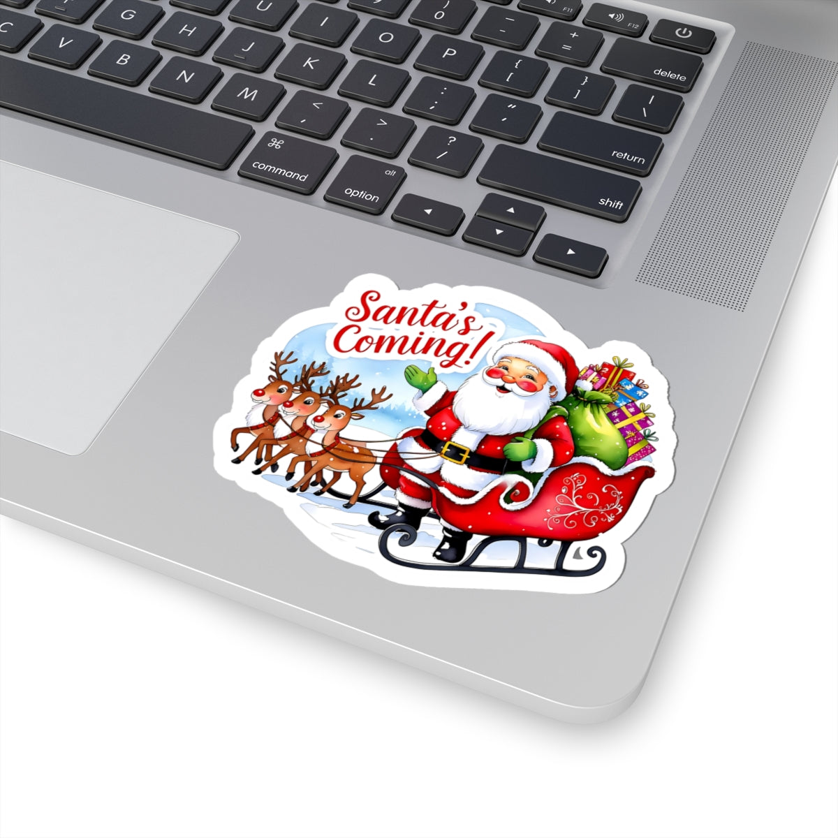 Santas Coming Sticker, Funny Christmas Vinyl Sticker, Cute Holiday Sticker, Festive Quote Sticker, Planner Sticker, Scrapbook Laptop Sticker Gift