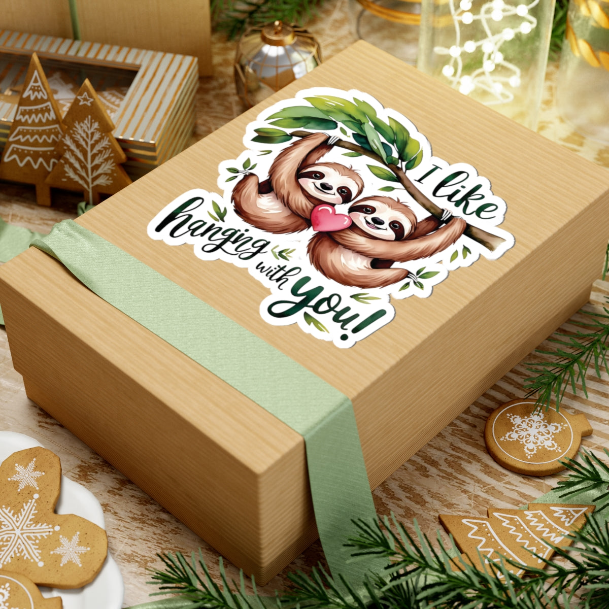 I Like Hanging With You Sloth Sticker, Cute Jungle Animal Couple Vinyl Decal, Valentines Day Love Pun Gift, Funny Watercolor Decal Laptop Decor