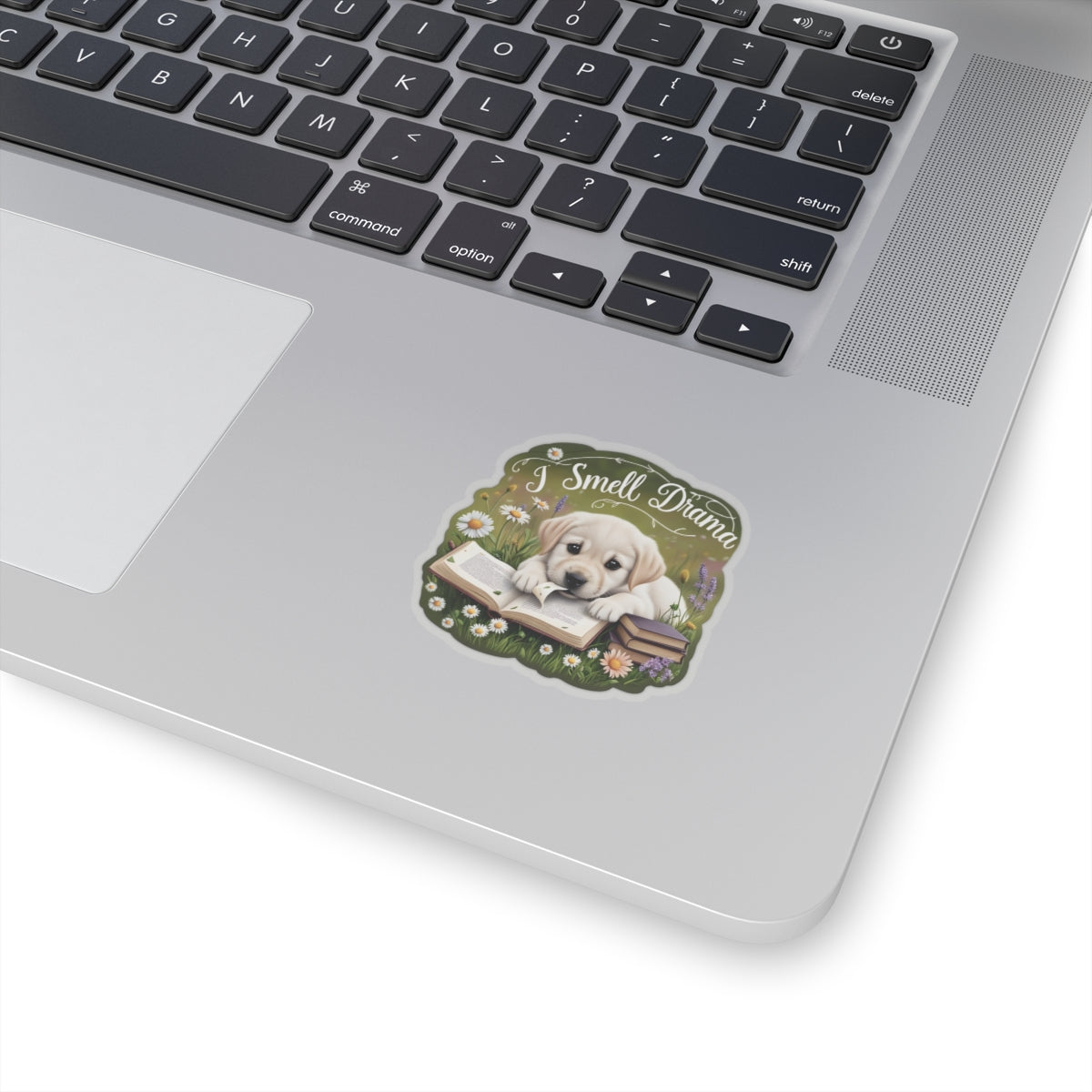 I Smell Drama Sticker, Cute Labrador Puppy Book Lover Gift, Reading Dog Vinyl Sticker, Daisy Meadow Decor, Waterproof Literary Dog Decal Gift