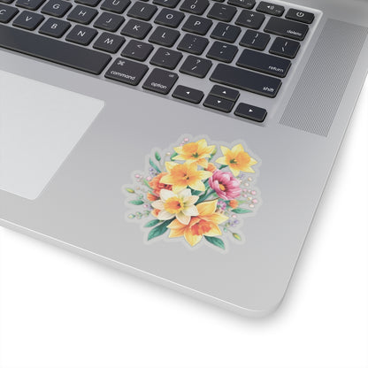 Spring Daffodil Sticker, March Birth Flower Symbol Of Hope Joy Good Luck, Waterproof Vinyl Kiss Cut Floral Laptop Water Bottle Scrapbook Gift