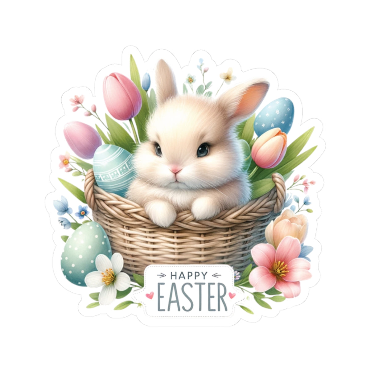 Happy Easter Sticker, Easter Bunny Vinyl Sticker, Spring Holiday Decal, Easter Egg Hunt Sticker, Cute Rabbit Sticker, Kids Craft Supplies Decal