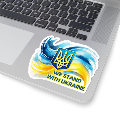 We Stand With Ukraine Sticker, Ukrainian Flag Trident Support Decal, Slava Ukraini Vinyl Waterproof Kiss Cut Laptop Water Bottle Journal Car