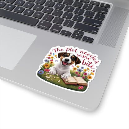 The Plot Needed Some Bite Sticker, Funny Jack Russell Book Lover Gift, Cute Puppy Reading Decal, Whimsical Animal Themed Kiss Cut Sticker