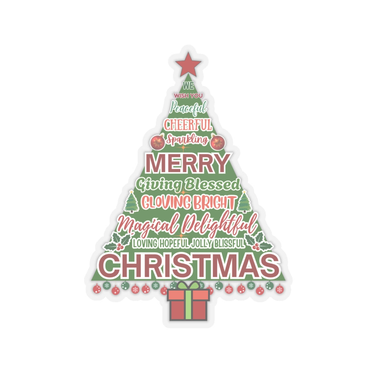 Christmas Tree Sticker, Positive Xmas Words Kiss Cut Sticker, Holiday Gift Sticker, Cute Festive Vinyl Waterproof Sticker For Scrapbook Laptop
