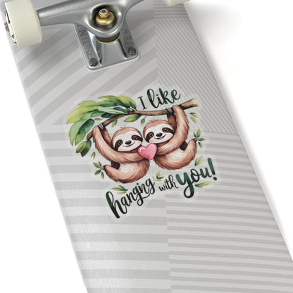 I Like Hanging With You Sloth Sticker, Cute Jungle Animal Couple Vinyl Decal, Valentines Day Love Pun Gift, Funny Watercolor Decal Laptop Decor