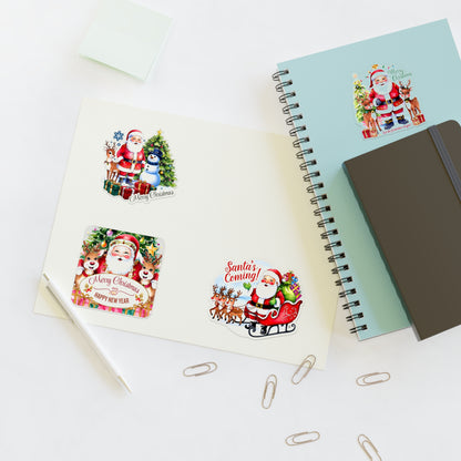 Santa Sticker Set, Christmas Decor Festive Vinyl Stickers, Holiday Scrapbook Supplies, Cute Santa Claus Planner Gift, Indoor Outdoor Accessories