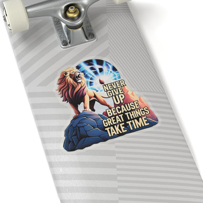 Roaring Lion Stickers, Motivational Quote Decals, Inspirational Laptop Decor, Never Give Up Journal Planner Mug Sticker, Great Things Take Time
