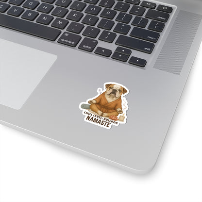 Chill Level Bulldog Sticker, Funny Yoga Dog Vinyl Sticker, Namaste Bulldog Gift, Meditation Pet Humor, Waterproof Laptop Decal, Zen Dog Art Gift
