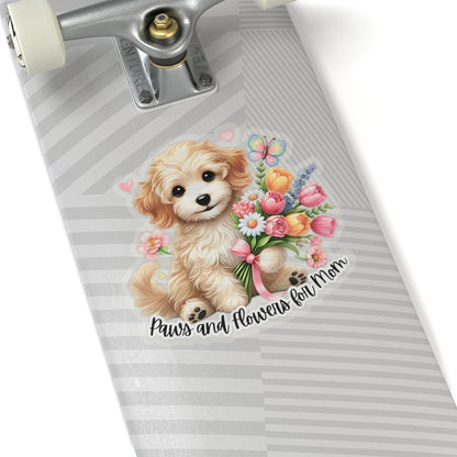 Paws And Flowers For Mom Sticker, Cute Dog Sticker, Mom Gift Sticker, Watercolor Vinyl Sticker, Floral Puppy Decal, Mother's Day Gift For Dog Lovers, Pet Stickers