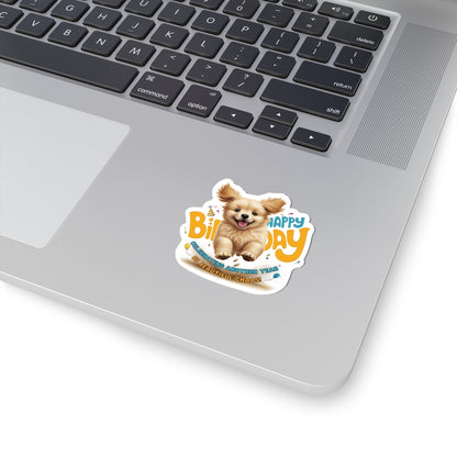 Happy Birthday Sticker, Cute Puppy Kiss Cut Sticker,  Adorable Puppy Celebration Sticker, Fun Dog Lover Birthday Gift Laptop Planner Scrapbook