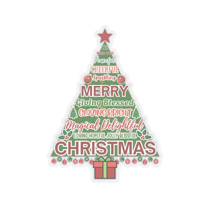 Christmas Tree Sticker, Positive Xmas Words Kiss Cut Sticker, Holiday Gift Sticker, Cute Festive Vinyl Waterproof Sticker For Scrapbook Laptop