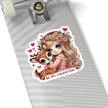 Be My Valentine Sticker, Cute Deer Girl Decal, Romantic Love Gift For Him Her, Valentine's Day Sticker, Laptop Journal Planner Water Bottle Decor