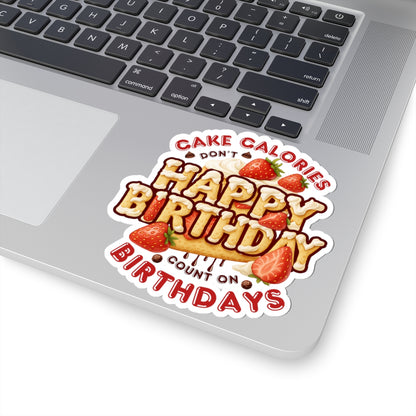 Happy Birthday Strawberry Cake Kiss Cut Stickers, Cute Party Planner Vinyl Decal, Waterproof Glossy Gift For Kids Laptops Journals Scrapbooks