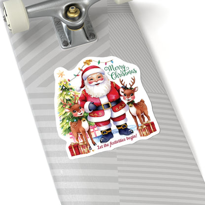 Merry Christmas Festivities Sticker, Holiday Cheer Kiss Cut Sticker, Cute Christmas Gift Idea, Waterproof Vinyl Sticker For Planners Scrapbooks