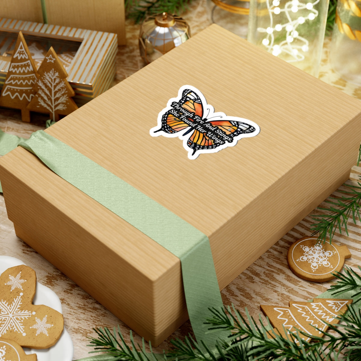 Butterfly Sticker, Through Fire And Stings She Found Her Wings Inspirational Quote, Vinyl Decal Empowerment Gift Resilience Feminine Power