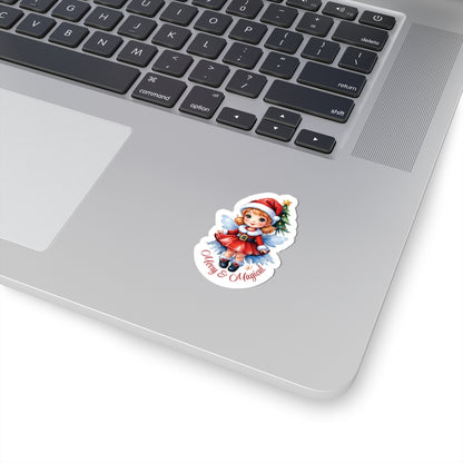 Merry Magical Fairy Stickers, Fantasy Vinyl Decal, Whimsical Pixie Art, Enchanted Holiday Sticker, Waterproof Laptop Water Bottle Decor